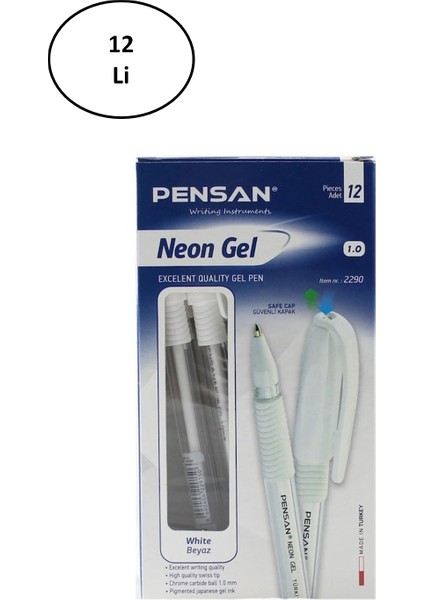 Çetiner Group Pensan Neon Jel Kalem 1 mm Beyaz 2290 12'li