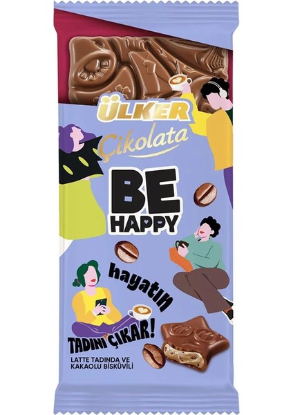 Çikolata Be Happy Tablet Latte ve Kakolu Bisküvili 88 gr X6 Adet