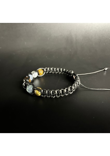 Kova Burcu Doğal Taş Deri Bileklik Florit Akik Anjelit Sedef Kaplan Gözü