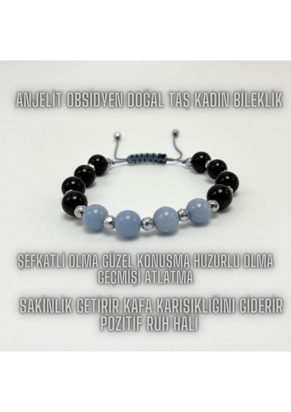 Anjelit Obsidyen Doğal Taş Makrome Bileklik