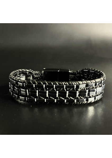 Hematit Özel Tasarım Deri Doğal Taş Bileklik