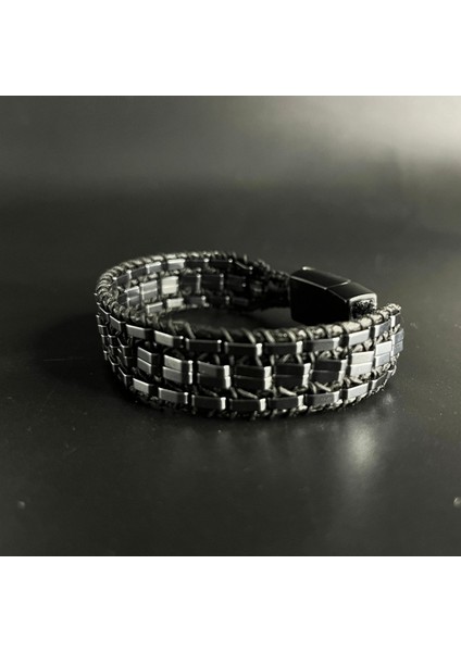 Hematit Özel Tasarım Deri Doğal Taş Bileklik fiyatları