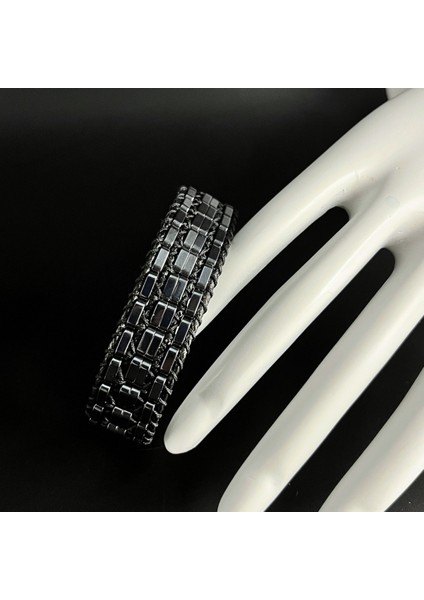 Hematit Özel Tasarım Deri Doğal Taş Bileklik modelleri