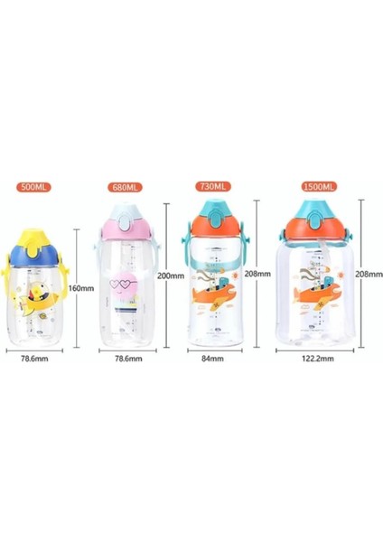 Vagonlife Uzspace VGN2204 1500ML Pembe-Mavi Cute Tek Kapak Çift Kullanım Pipetli/pipetsiz Askı Aparatlı Tritan Su Matarası