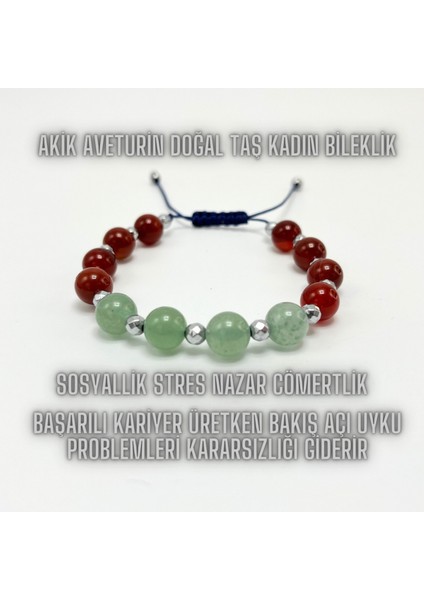Akik Aventurin Doğal Taş Makrome Bileklik