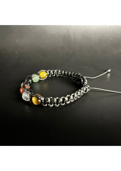 Boğa Burcu Doğal Taş Deri Bileklik Kuvars Aventurin Akik Rodanit Kaplan Gözü