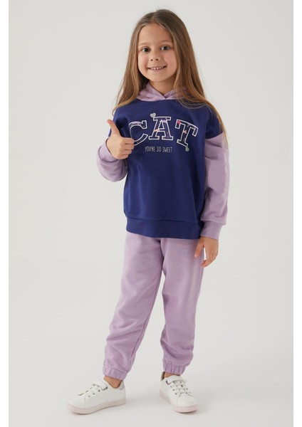 Cat Youre So Sweet Mor Lacivert Kız Çocuk Eşofman Takımı