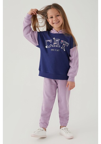 Cat Youre So Sweet Mor Lacivert Kız Çocuk Eşofman Takımı modelleri