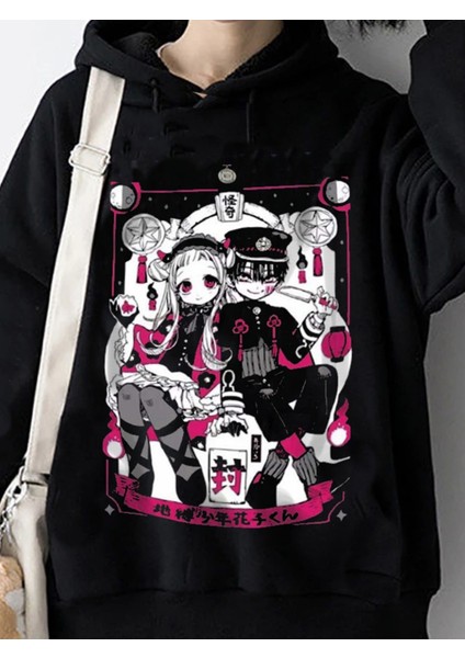 Daily Fashion Anime Flov Her Flov Him  Hoodie Outdoor Gotik Siyah Kapşonlu Sweatshirt