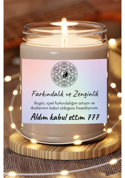 Farkındalık Ve Zenginlik | Aldım Kabul Ettim 777 | Sandal Ağacı Kokulu Mum | Meditasyon Mumları Mk-225