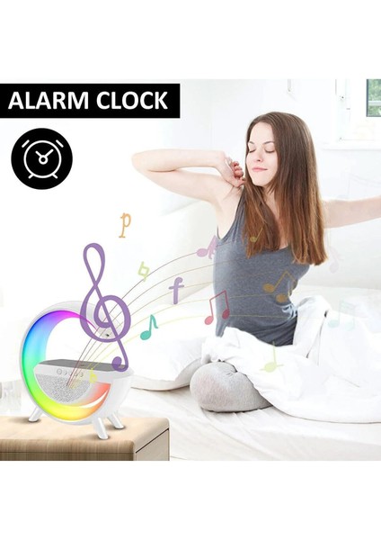 G Bluetooth Hoparlör 15W Kablosuz Hızlı Şarj / Alarm / Çalar Saat / Gece Lambası / Ambiyans LED Işık