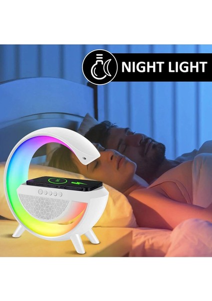 G Bluetooth Hoparlör 15W Kablosuz Hızlı Şarj / Alarm / Çalar Saat / Gece Lambası / Ambiyans LED Işık