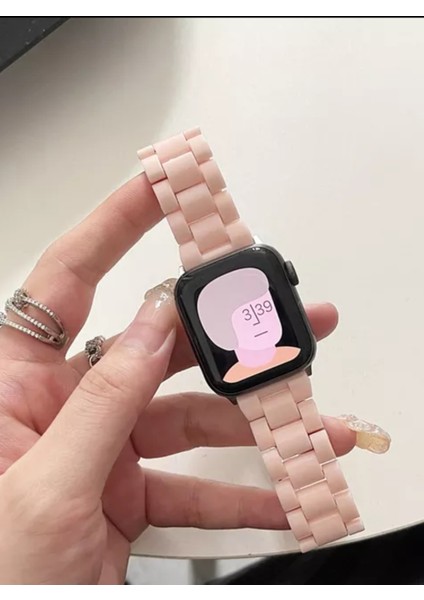 Apple Watch 42 mm / 44MM / 45MM/ 49 mm (Seriler /se/ultra ile Uyumlu) Reçine Kordon Şeker Pembe