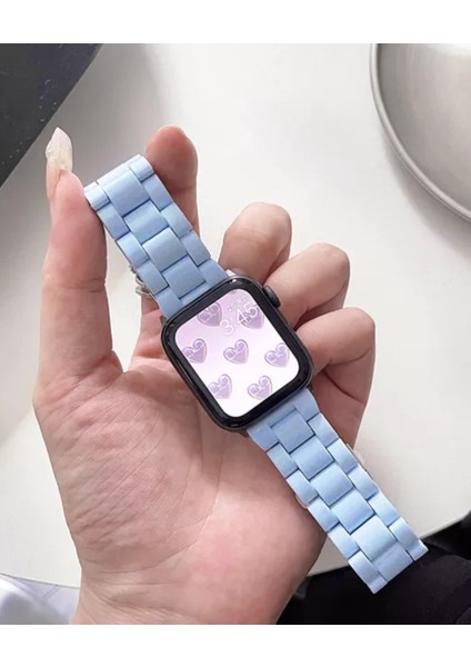 Apple Watch 42 mm / 44MM / 45MM/ 49 mm (Seriler /se/ultra ile Uyumlu) Reçine Kordon Açık Mavi