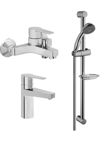 Nora S Banyo Bataryası + Lavabo Bataryası + Solo C Sürgülü Duş Seti