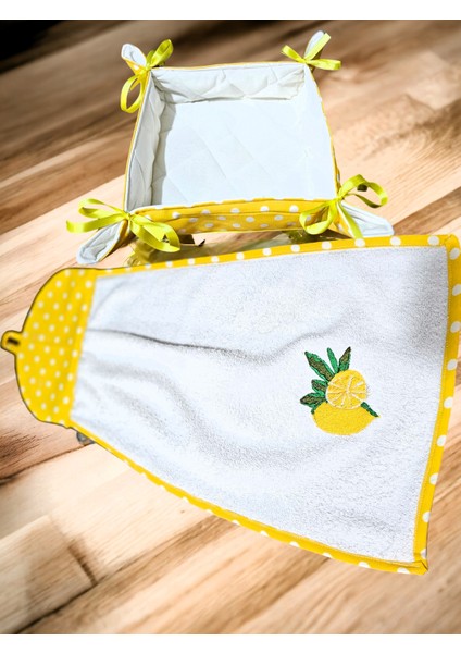 Limom Nakışlı ,dertsiz Kumaş,pileli, 4 'lü Set(Fırın Örtüsü,, Ekmeklik, Havlu,posetlik)