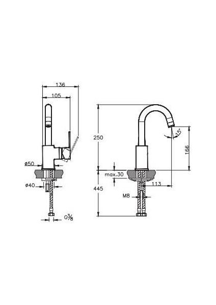 Nora S Lavabo Bataryası Döner Borulu A42877