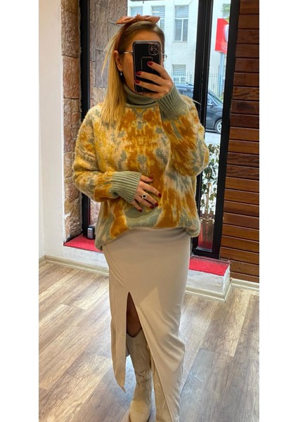 Desenli Oversize Şık Uzun Kazak