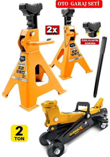 2TON/2000KG Kapasite Tekerlekli Arabalı Hidrolik Kriko + 2ton X2ADET Taşıma Sehpa Tip Kriko Standı modelleri