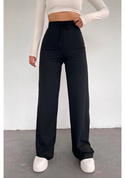 Kadın Antrasit Palazzo Fitilli Bol Paça Kaşkorse Eşofman Atlı fırsatları