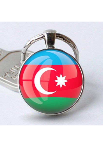 Azerbaycan Bayrağı Anahtarlık Azerbaijan Türk Cumhuriyetleri Bayrak Larından Metal 3D Büyüteç Camlı