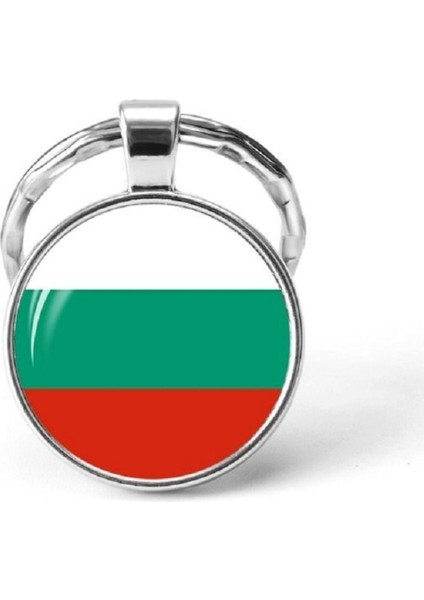 Bulgaristan Bayrak Anahtarlık Bulgaria Ülke Bayrağı 3D Camlı Metal Halka