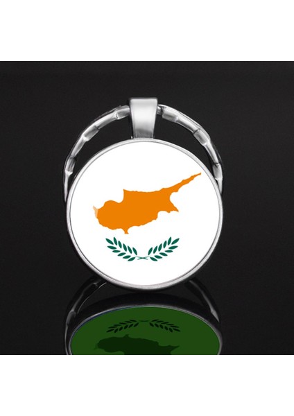 Kıbrıs Adası Bayrağı Anahtarlık Ülke Bayrak 3D Camlı Metal Gri Halka modelleri