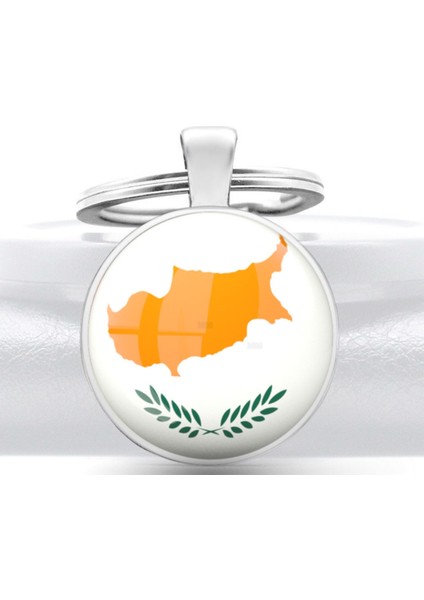Kıbrıs Adası Bayrağı Anahtarlık Ülke Bayrak 3D Camlı Metal Gri Halka fırsatları