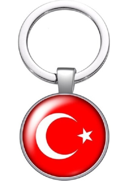 Türkiye Bayrağı Ay Yıldız Anahtarlık Büyüteç Camlı Metal Halka Anahtarlığı