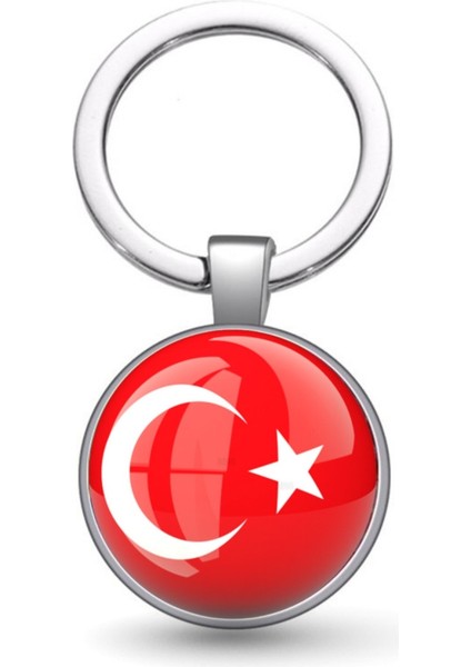 Türkiye Bayrağı Ay Yıldız Anahtarlık Büyüteç Camlı Metal Halka Anahtarlığı