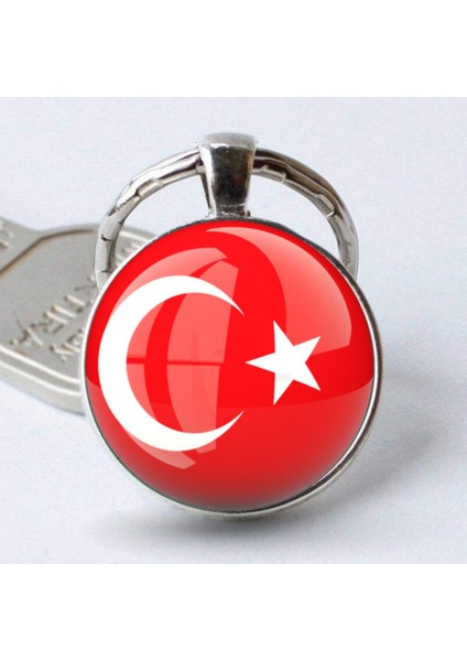 Türkiye Bayrağı Ay Yıldız Anahtarlık Büyüteç Camlı Metal Halka Anahtarlığı