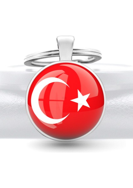 Türkiye Bayrağı Ay Yıldız Anahtarlık Büyüteç Camlı Metal Halka Anahtarlığı