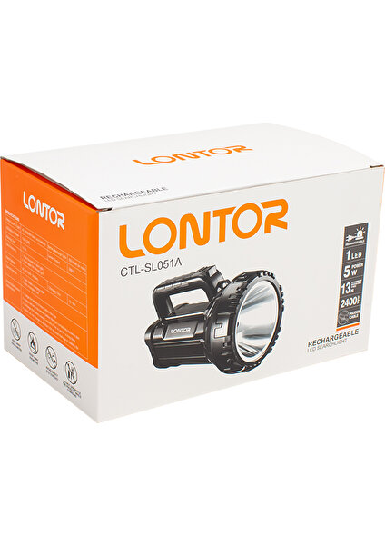 Lontor Iki Kademeli 1 Power Led'li 5 Watt Şarjlı El Feneri Kamp Lambası Işıldak Aydınlatma 7-13 Saat Şarj Ömürlü