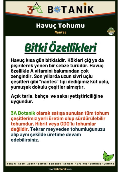 Havuç Tohumu, Yerli ve Sürdürülebilir Tohum, 5 Gram Havuç Tohumu fiyatları