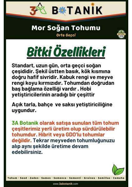 Mor Soğan Tohumu, Yerli ve Sürdürülebilir Tohum, 2 Gram Soğan Tohumu fiyatları