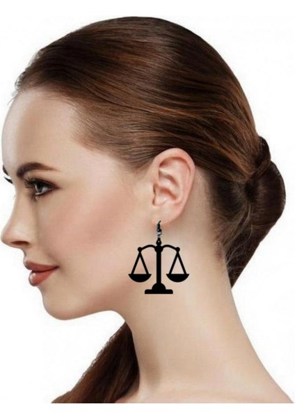 Adalet Terazisi Sallantılı Ender Küpe El Yapımı Kancalı Siyah Akrilik 5cm Hafif