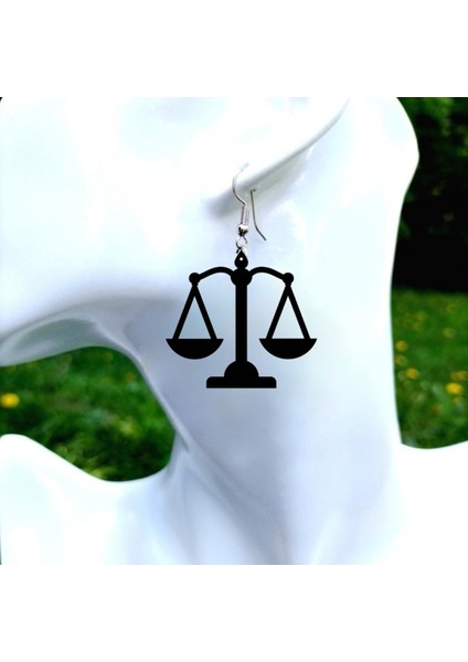 Adalet Terazisi Sallantılı Ender Küpe El Yapımı Kancalı Siyah Akrilik 5cm Hafif fırsatları