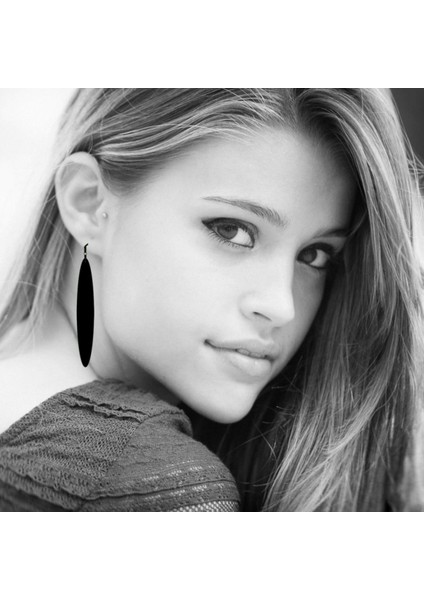 Büyük Uzun Oval Çubuk Bar Kancalı Küpe El Yapımı Siyah Akrilik 9cm Takı