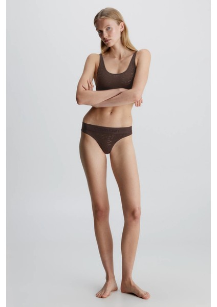 Kadın Calvin Klein Logolu Elastik Bantlı Orta Yüksek Belli Yarı Transparan Streç Dantelli Kahverengi Külot 000QF7287E-BKC indirimleri