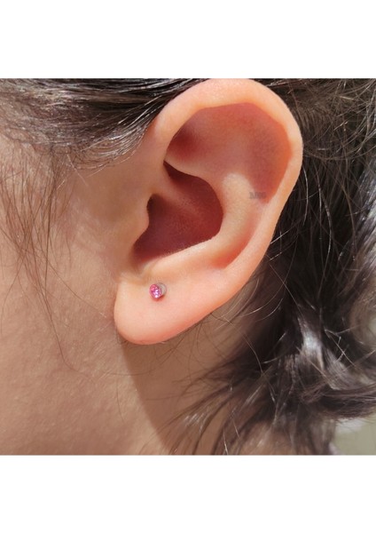 Pembe 3mm Mıknatıslı Küpe Ince Zirkon Taşlı 1 Çift Burun Kulak Dudak Hızma Manyetik Çelik