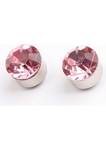 Pembe 3mm Mıknatıslı Küpe Ince Zirkon Taşlı 1 Çift Burun Kulak Dudak Hızma Manyetik Çelik