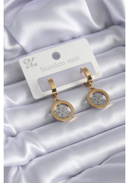 Çelik Gold Renk Kar Tanesi Model Kadın Küpe