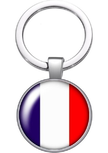 Fransa Bayrağı Metal Anahtarlık France Bayrak Büyüteç Camlı Metal Halka Ülke Anahtarlığı