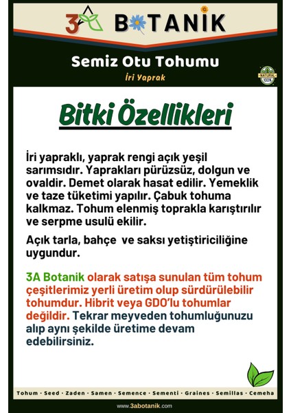 3A Botanik Iri Yaprak Semiz Otu Tohumu, Yerli ve Sürdürülebilir Tohum, 2 Gram Semiz Otu Tohumu