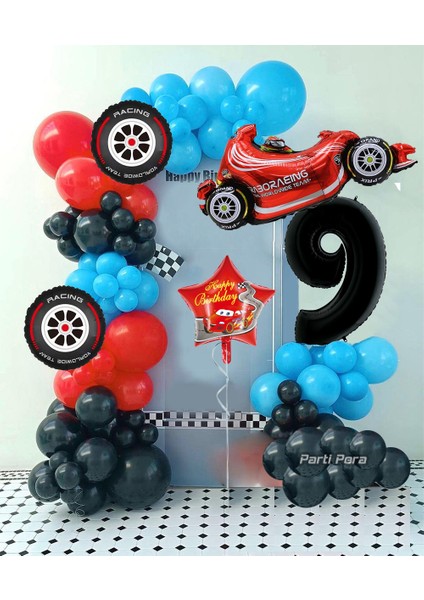 Araba Temalı Konsept Doğum Günü Parti Seti Balon Zinciri Seti