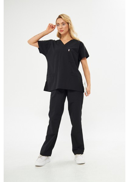 Takım V Yaka Tree Cotton Hemşire Siyah fırsatları