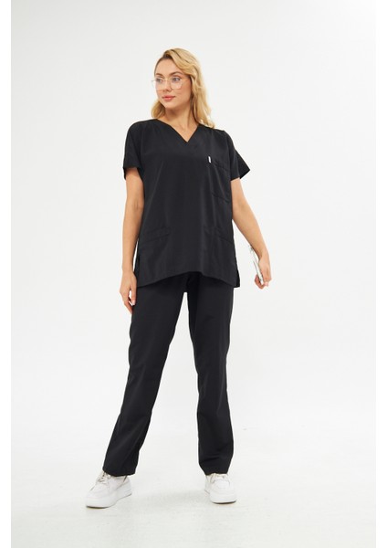 Takım V Yaka Tree Cotton Hemşire Siyah indirimleri