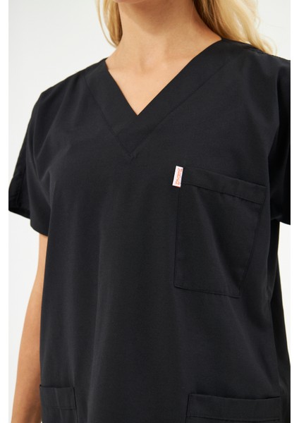 Takım V Yaka Tree Cotton Hemşire Siyah
