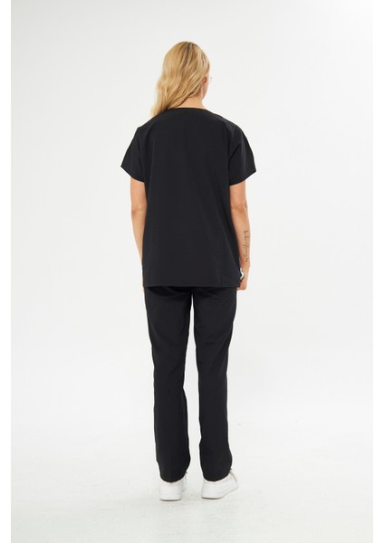 Takım V Yaka Tree Cotton Hemşire Siyah