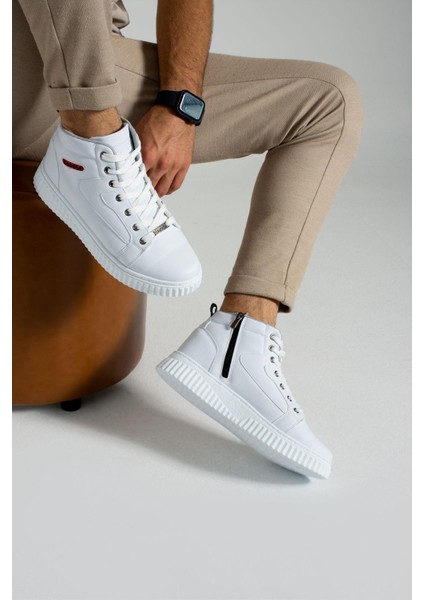 013 Beyaz Renk Beyaz Tabanlı Erkek Günlük Ayakkabı